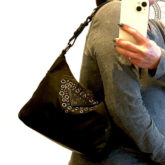 FINAL DROP! Prada Tessuto Nylon & Leather Bag with Grommet Embellishment - Picture 6 of 16